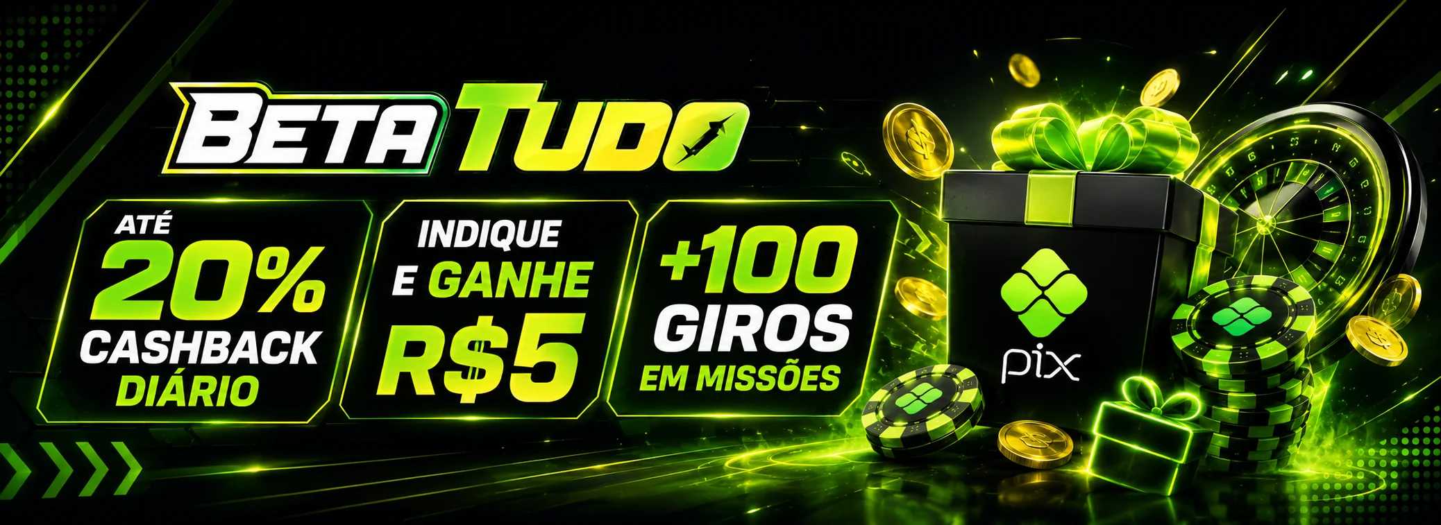 Cashback diário de até 20% na BetAtudo, com saque por PIX